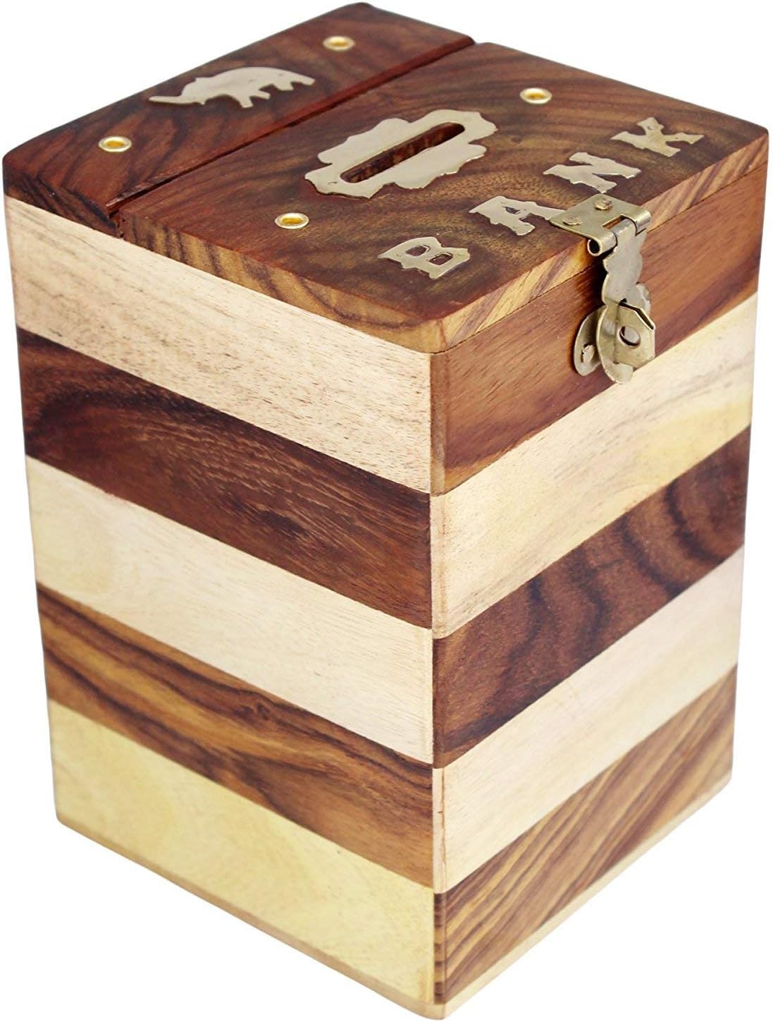 Piggy Bank for Adults Big Size Wooden Money Bank Coin Box for Kids with Screw Lock, Gifts for Boys, Girls & Adult (Square)