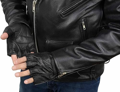 Miniatura 6 de Milwaukee Leather SH442 - Guantes de mano de motocicleta para hombre, con acolchado de gel de piel, color negro