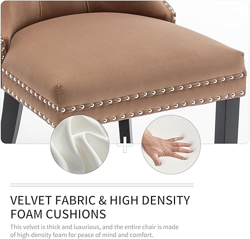 Miniatura 4 de Juego de 6 Sillas de Comedor de Terciopelo Systemkenji, Sillas Tapizadas para Comedor con Adornos de Clavos, Sillas de Cocina de Madera para