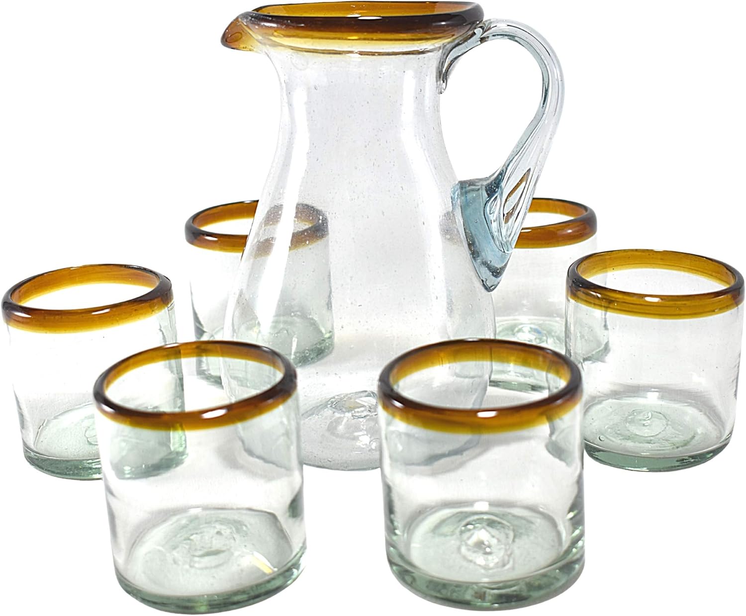 MAREY | Jug Set with Glass Water Glasses | Includes 6 Glasses & 1 Jug | Blown Glass Handmade in Mexico | Table Set |