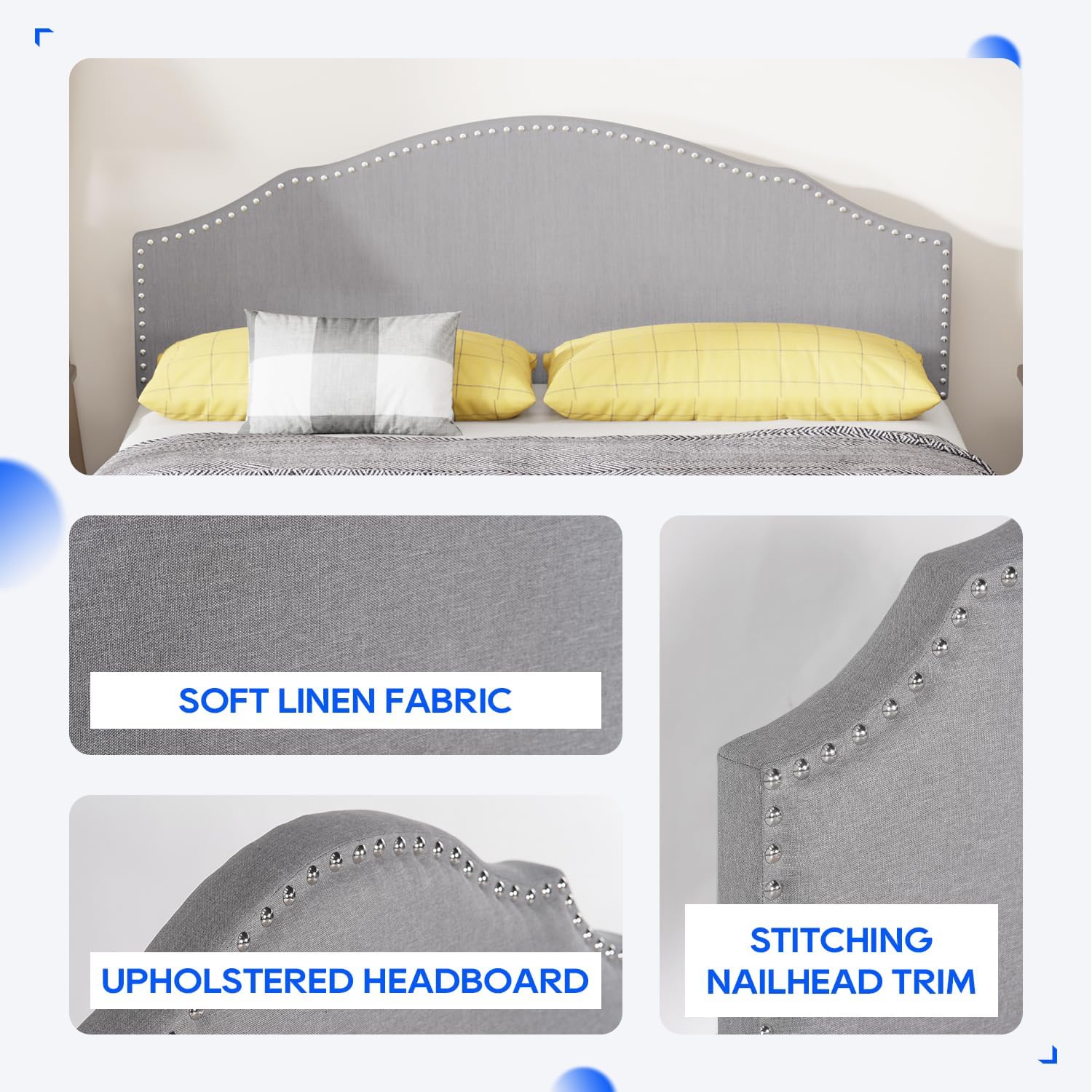 PayLessHere Queen Size Upholstered Platform Bed Frame Fully Upholstered with Fabric Headboard, Wooden Slats, No Box Spring Needed, Non-Slip & Noise-Free Design