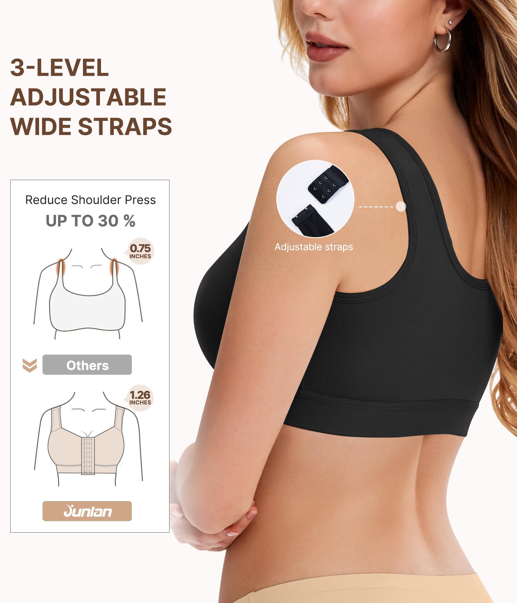 Junlan Soutien-Gorge à Fermeture Frontale Post-opératoire pour Femmes Tops Shapewear de Compression avec correcteur