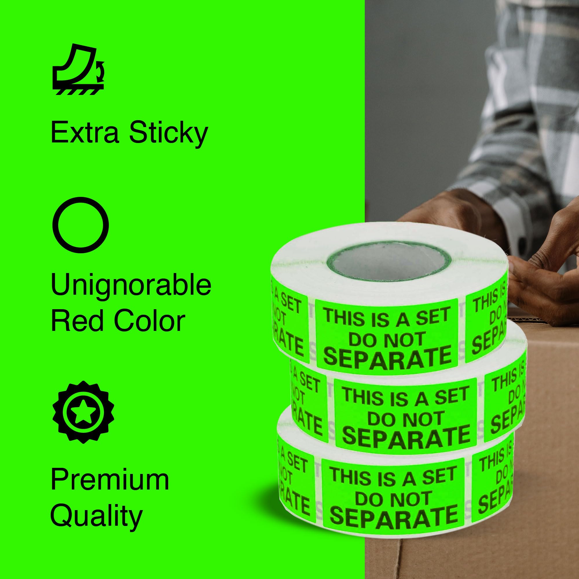 Este es un juego de etiquetas que no separan (1 pulgada x 2 pulgadas - 500/rollo), etiquetas de embalaje de Logística de Amazon, verde neón, 20 rollos - total 10.000 etiquetas
