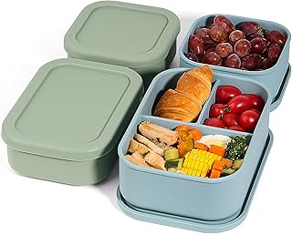 4Pack Silicone Food Storage Containers,Reusable Silicone Bento Box,is Perfect for Lunch, Snack Boxes, and Ideal for Travel, Office, and Picnics (45.76oz, 28.16oz, 17.6oz,17.6oz)