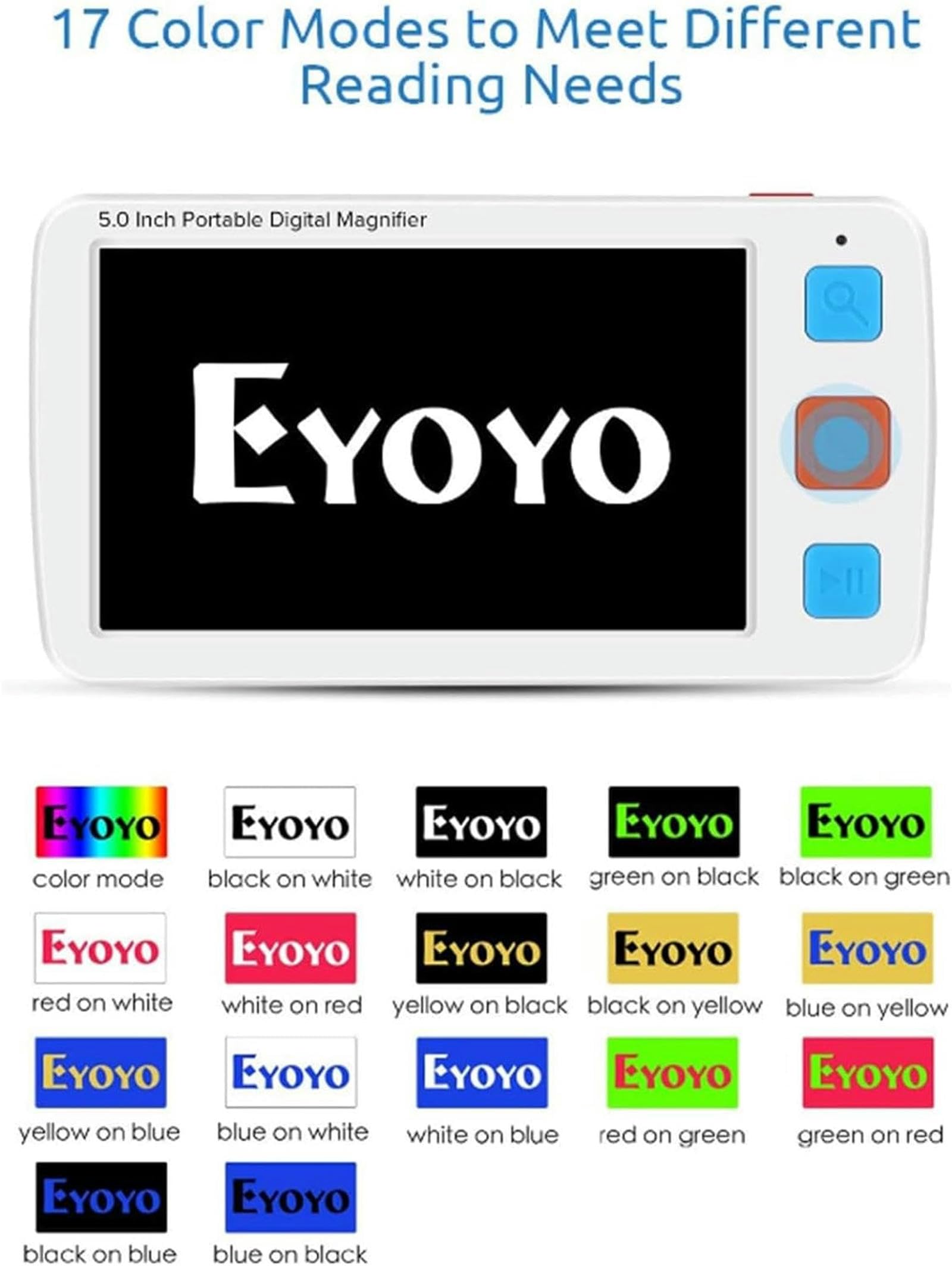 Przenośna Lupa Cyfrowa, Elektroniczna Pomoc W Czytaniu, 5,0 Cala, Ze Składanym Uchwytem, Dla Osób Słabowidzących, Z Daltonizmem, Zoom 4-32-Krotny, 17 Trybów Kolorów, 5 Poziomów Jasności, Czarny, Czar