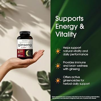 NatureBell Panax Korean Red Ginseng - Long-Lasting Supply of 240 Softgels - 2,250mg Six-Year-Old Red Panax Ginseng Root Extract - Energy & Immune Support* - Standardized 10% Ginsenosides