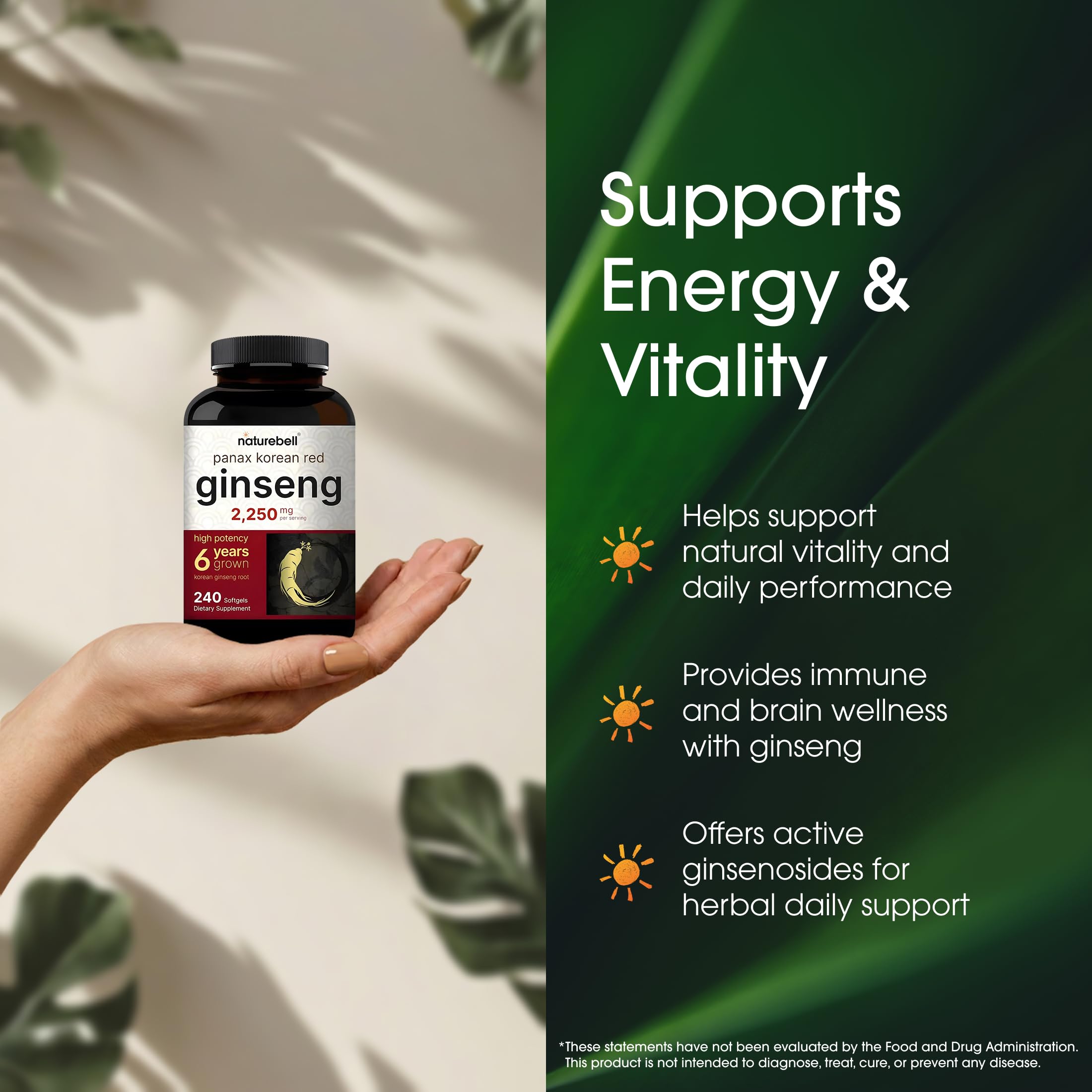 NatureBell Panax Korean Red Ginseng 2,250mg, 240 Softgels — Amazon image 4