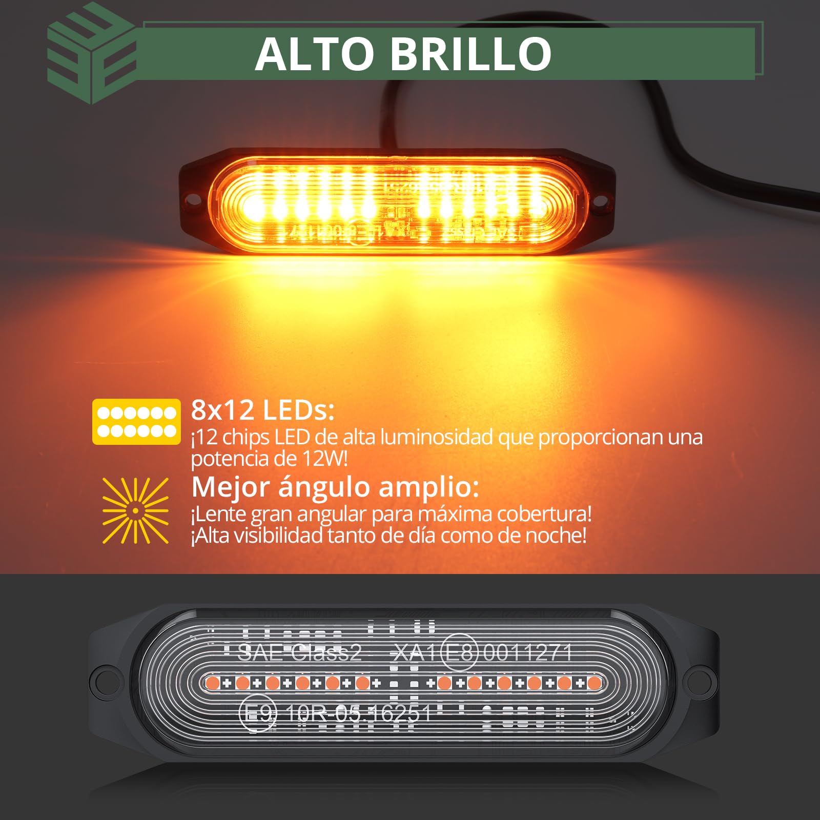EYPINS Luces Intermitentes LED de Advertencia de Emergencia, 8X 12W, 22 Modos, Luz Ámbar Estroboscópica para Camión, Tractor, Coche, Carretilla Elevadora, 12/24V