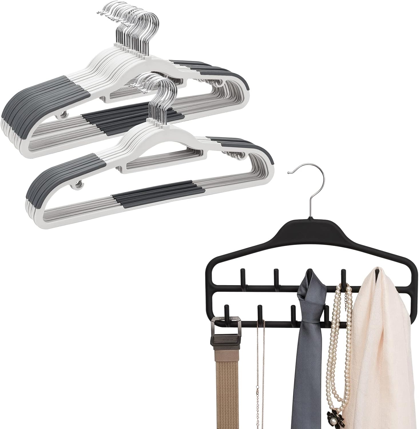 ELONG HOME Belt Hanger Rack Holder for Closet, Black, and Plastic Hangers 30 Pack