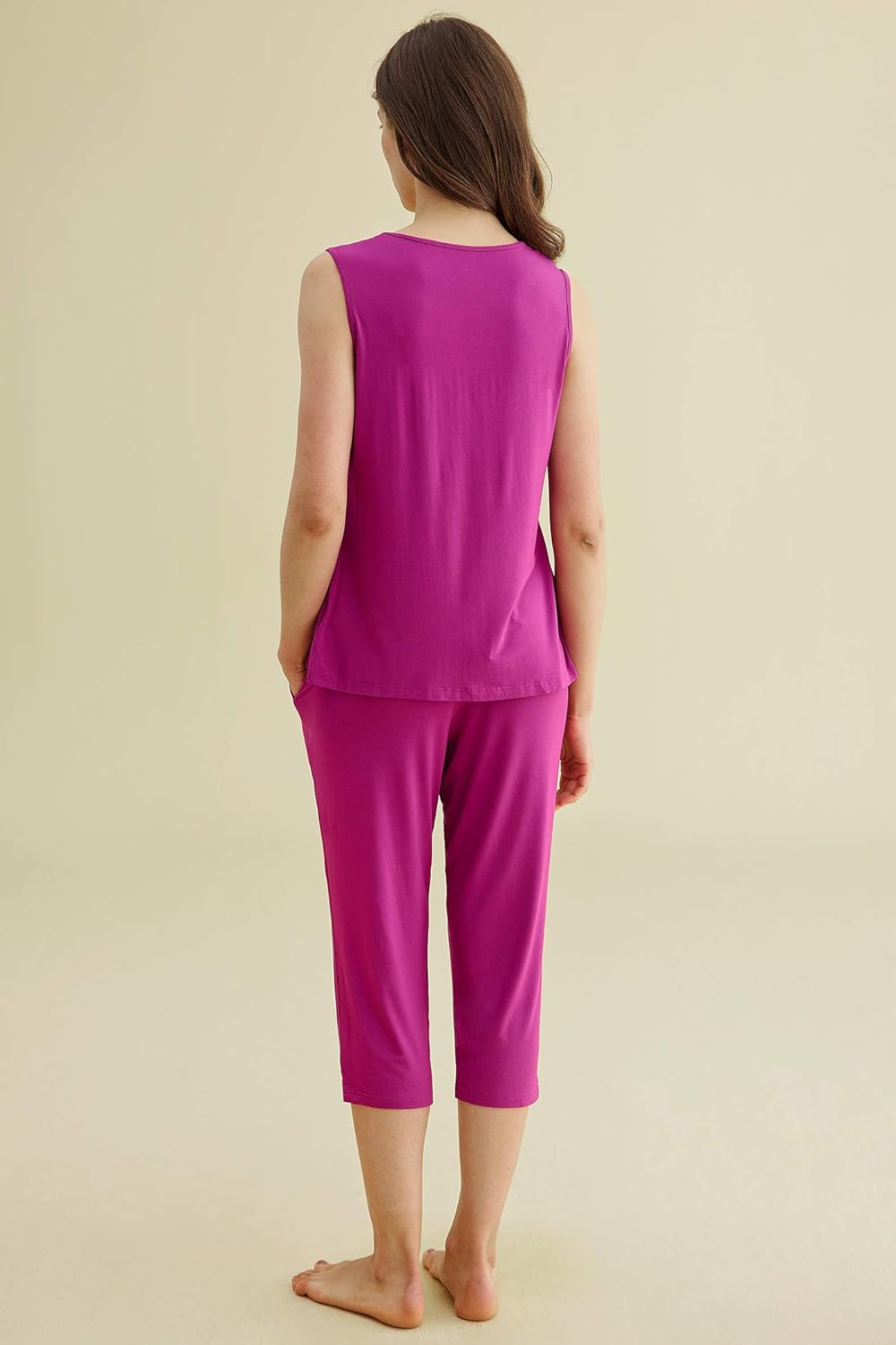 Latuza Women's Summer Pleated Tank Top Capris Pajamas Set - Image 3