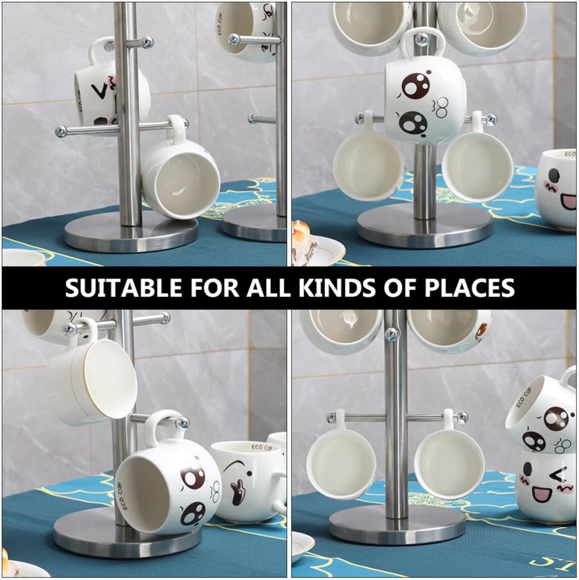 Metal Mug Holder Hanging Rack for Coffee Cups, Silver Cup Storage Shelf with Space-Saving Design, Kitchen Drinkware Organizer for Home Use