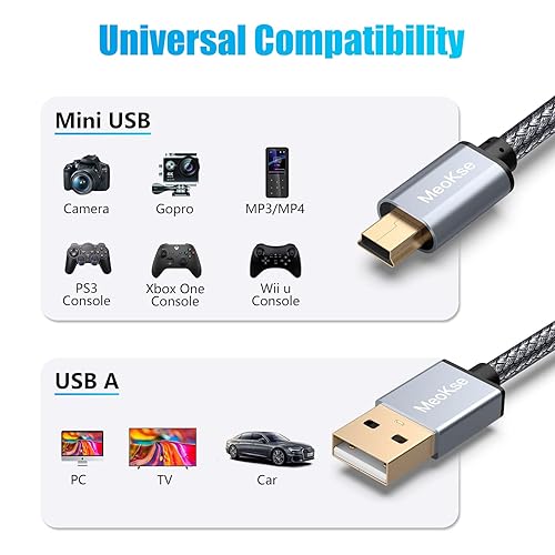 Miniatura 3 de NA Meokse - Cable mini USB 2.0 portátil USB 2.0 tipo A a Mini B, cable de carga de datos de alta velocidad compatible con Hero HD, teléfonos