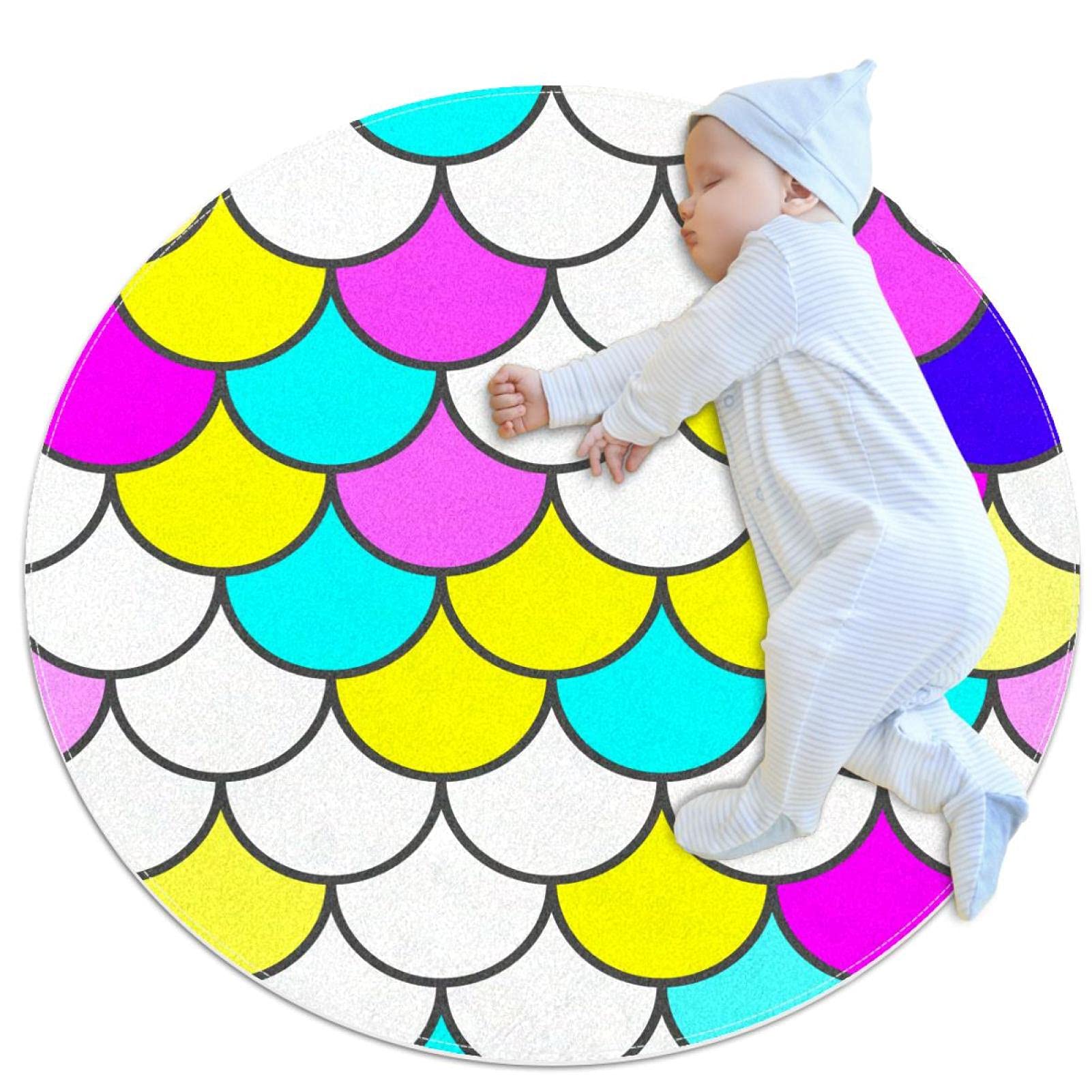 Tapis de chambre écaille de poisson rond en textile doux haute densité
