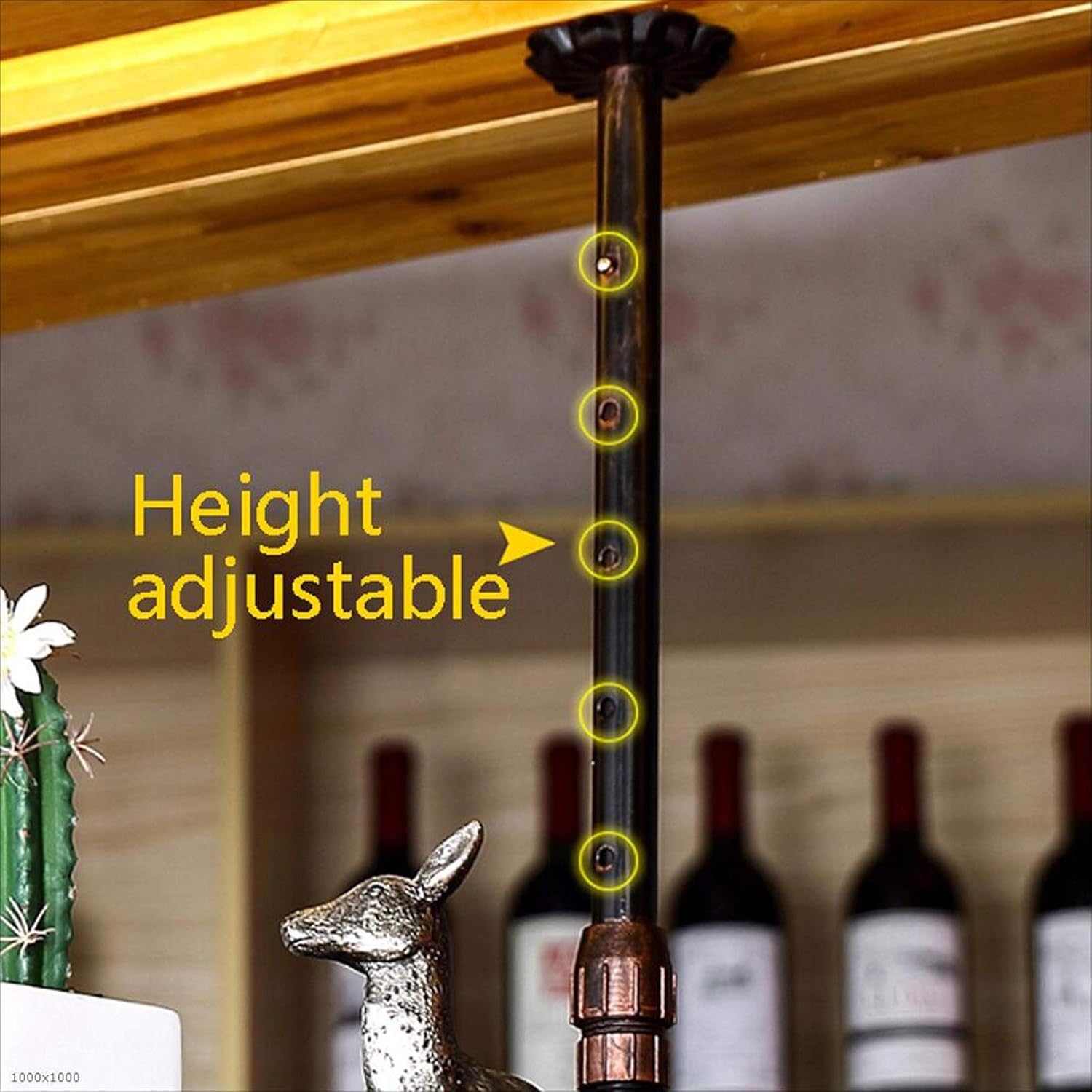 YHS Wine Rack - Industrial Retro Metal Wine Glass Hanging Rack Ceiling Decoration Floating Shelf with Adjustable Rods, for Bars Restaurants Kitchens (Bronze, 60x35cm), M-50