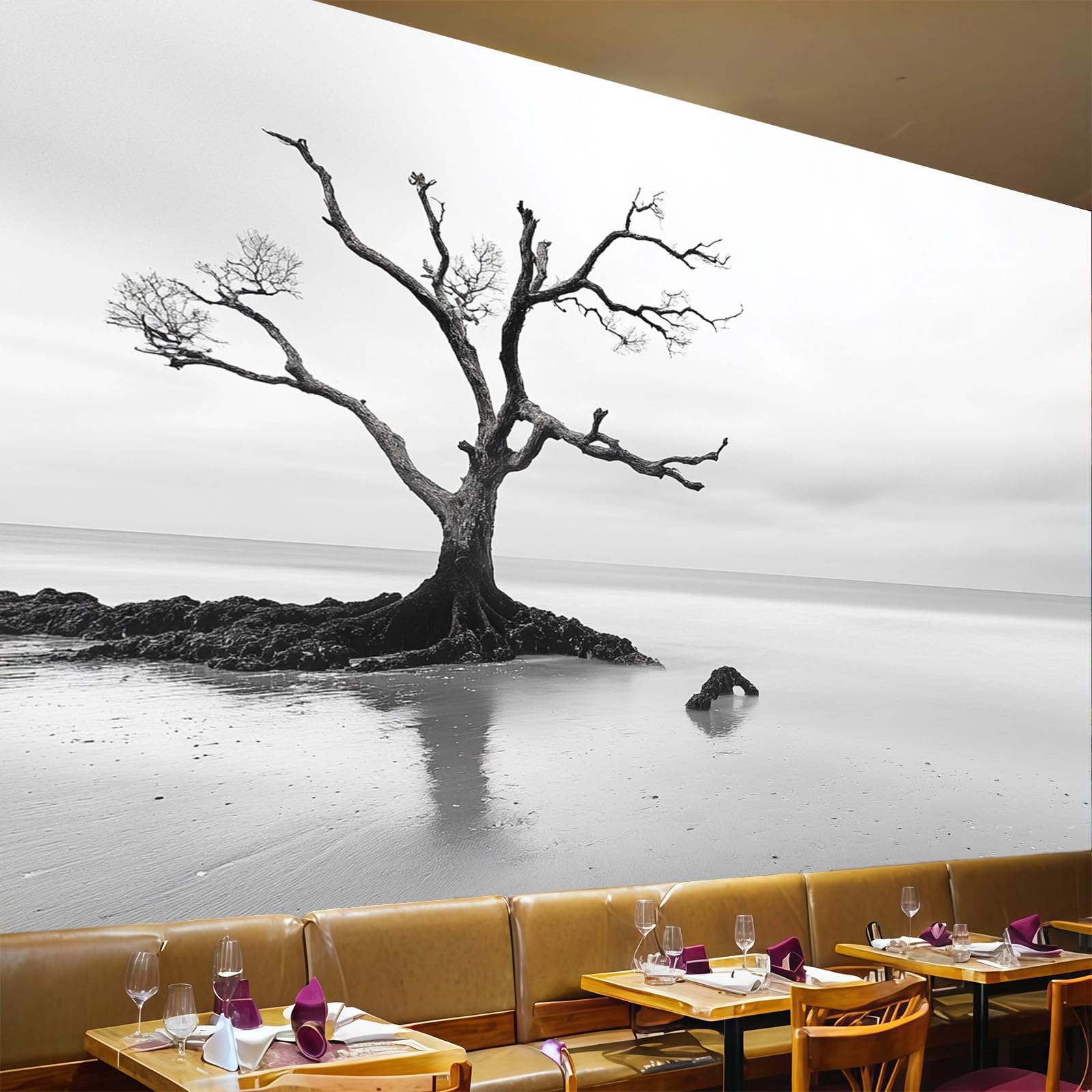 Papier peint arbre mort dans la mer 400x280 cm pour un salon moderne