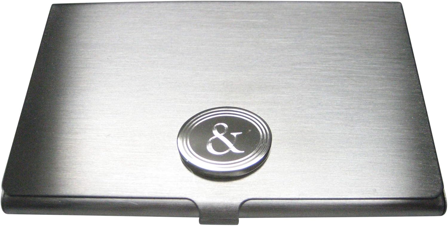 Kiola Designs Silver Toned Etched Oval and Ampersand Sign Business Card Holder