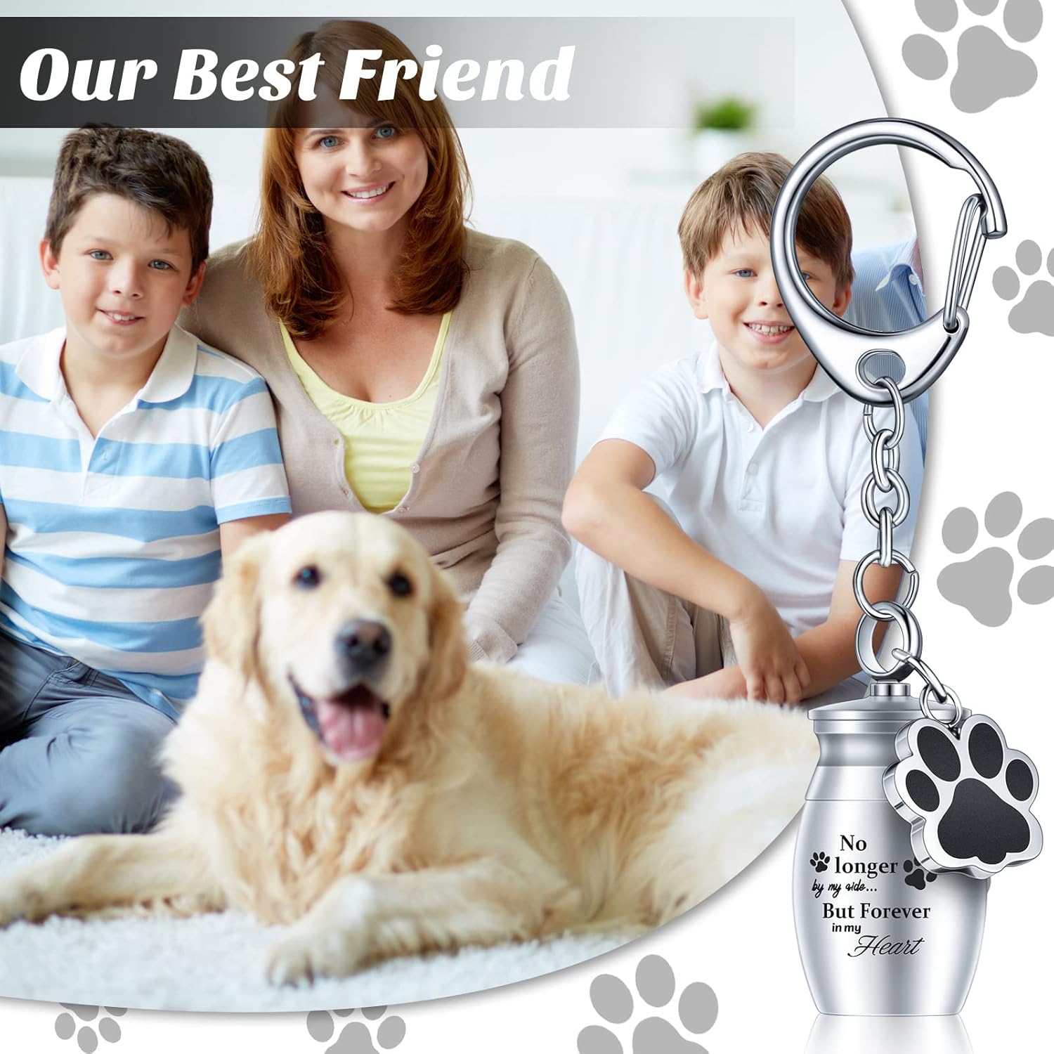 Batiyeer 4 Pack Pet Dog Urn Keychain for Ashes with 4 Storage Bags Memorial Keepsake Keychain for Dog Cat Ashes Paw Print Secure Screw Lid Stainless Steel Cremation Capsule Mini Urn for Pets