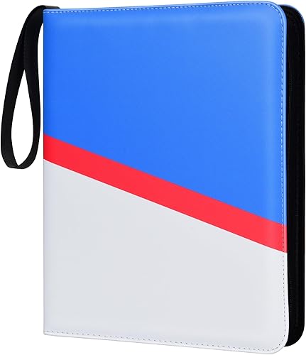 Miniatura 11 de Carpeta para tarjetas coleccionables de 4 bolsillos con cremallera y correa de mano, capacidad para hasta 400 tarjetas, carpeta TCG de piel