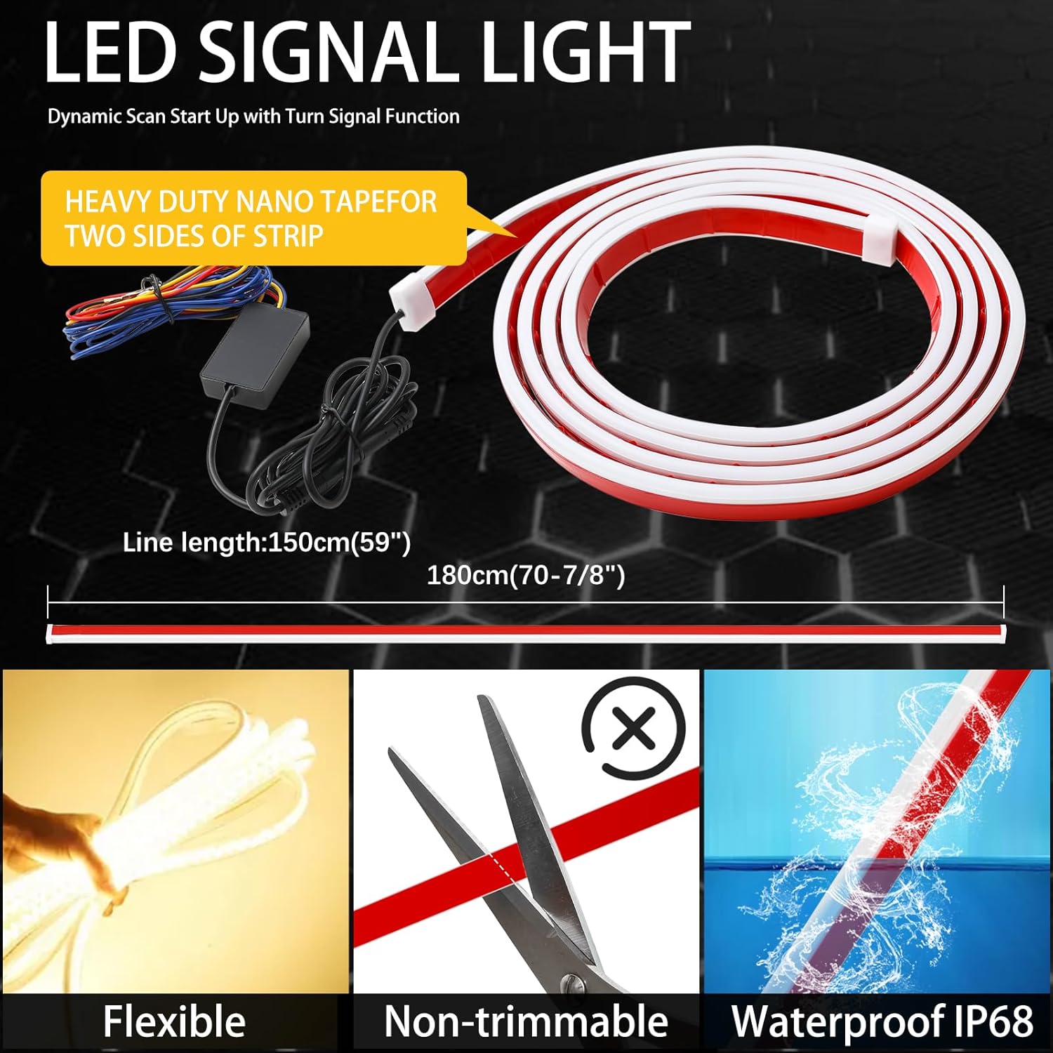 JMTBNO Car LED Hood Light Strip 71" RGB Exterior LED Strip Flexible 12V Multicolor Universal Engine Hood Cover Daytime Running Light Strip Waterproof Remote & APP for Car SUV Truck