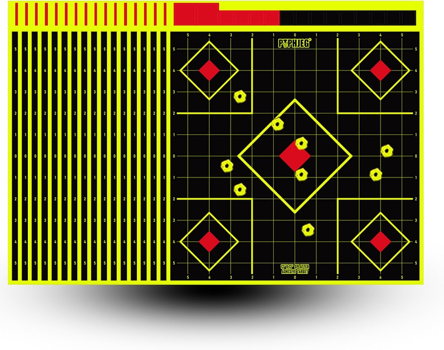 12x13 Inch Splatter Adhesive Fluorescent Yellow Shooting Target Stickers - Compatible with Handguns, Rifles, BB Guns, Airsoft, Pellet Guns (10/25/50 Pack)