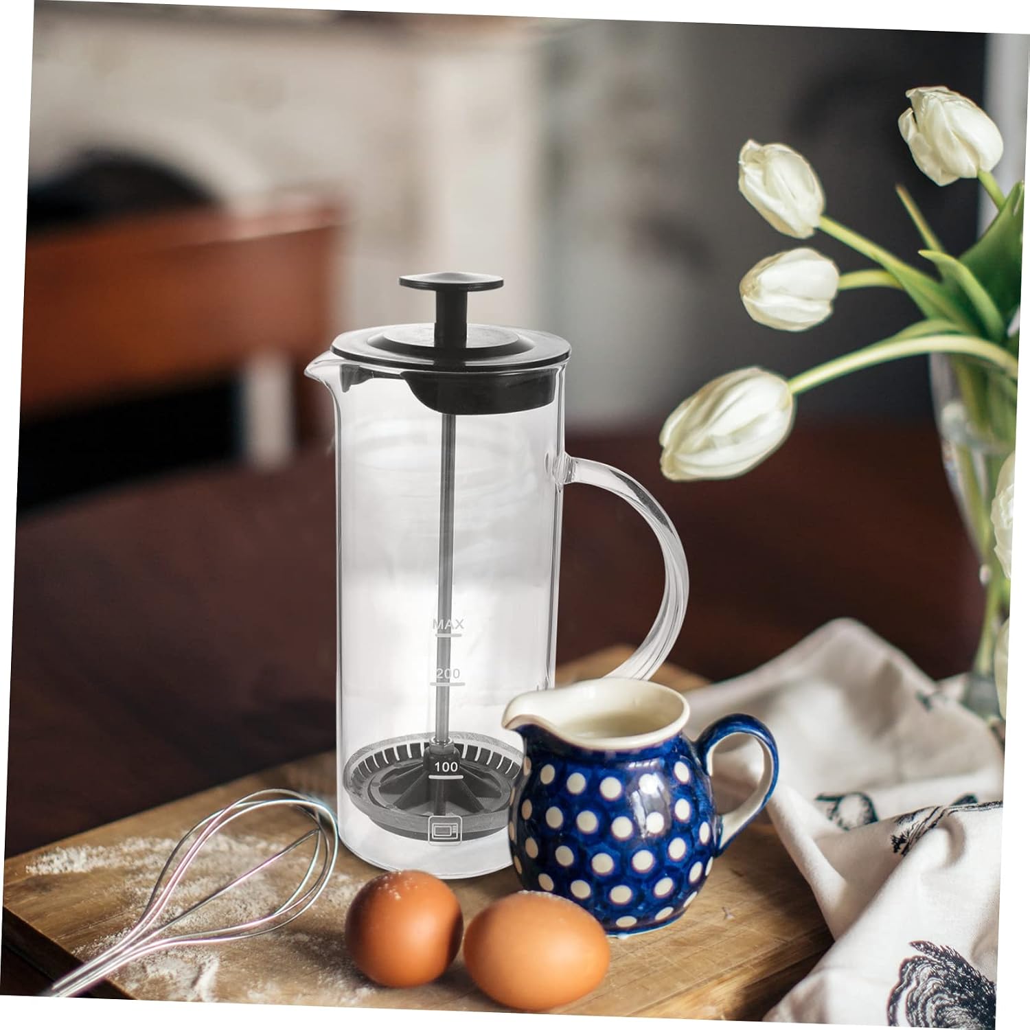 Simple Glass Coffee Pot 480ml Manual Milk Frother for Offices image 5