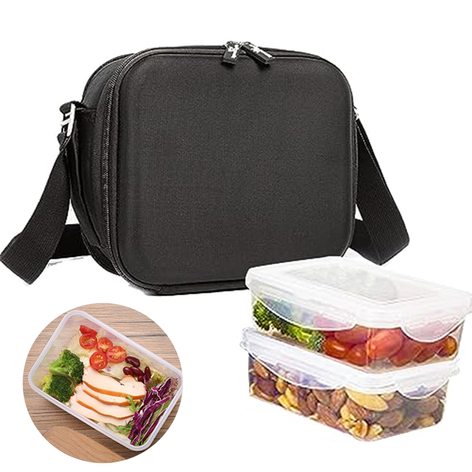 Photo 1 of ACEZIYAN Reusable Lunch Bag Large Capacity Lunch Bag Adult Insulated Cold Bag With 3 Lunch Boxes Suitable For Work Office Picnic Or Travel Black