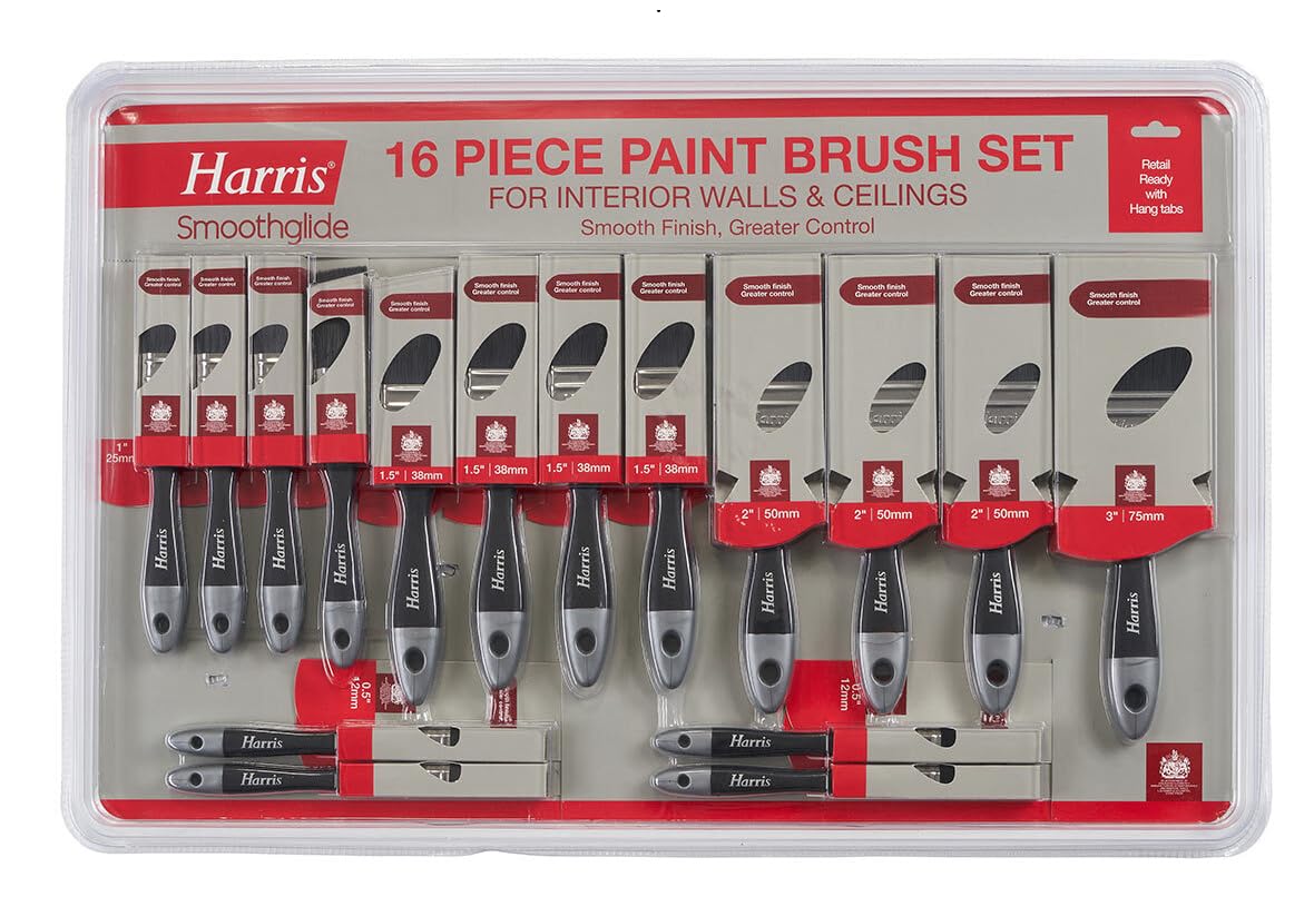 16 x HARRIS SMOOTHGLIDE QUALITY PAINTBRUSHES  3"", 2"", 1.5"", 1"", 0.5"" PAINT BRUSH