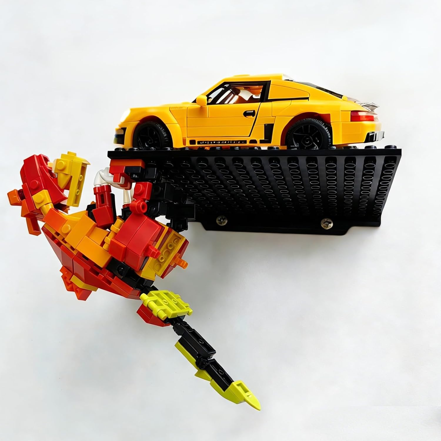 12 Pack Floating Shelves for Wall Compatible with Lego Building Bricks,16x13 Studs for Display and Protect Completed Legos Projects, Dual-Sided Display Shelves for Room Decor,Black