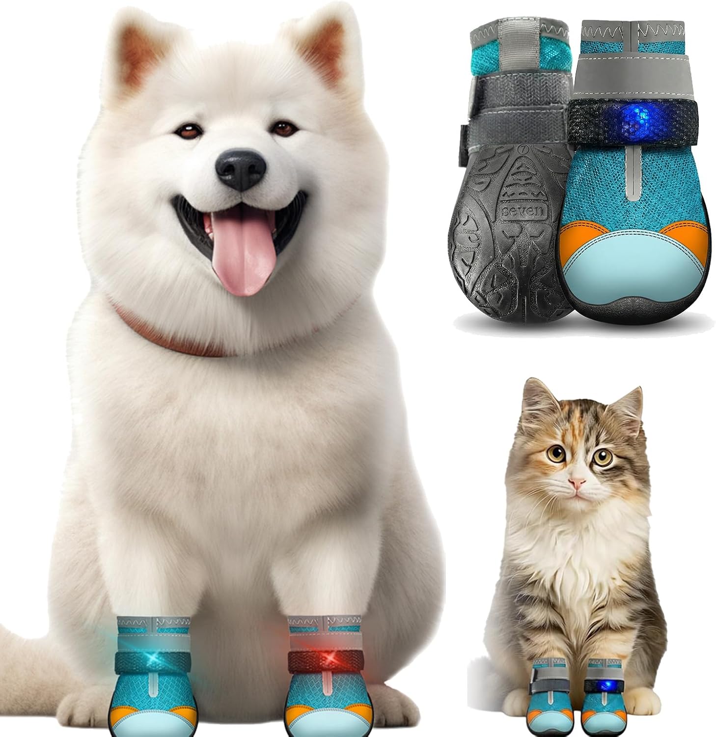 Breathable Light Up Shoes for Dogs & Cats, Anti Slip LED Motion Activated Paw Protectors for Night, Motion-Activated Visibility Pet Shoe (4pcs,5)