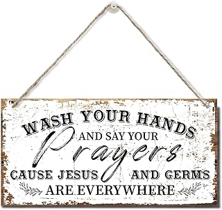 Wash Your Hands And Say Your Prayers Sign, Printed Wood Plaque Sign Wall Hanging, Wash Your Hands Sign Bathroom Decor, Jesus And Germs Sign, Funny Bathroom Decor Wall Art Sign 12" x 6" D