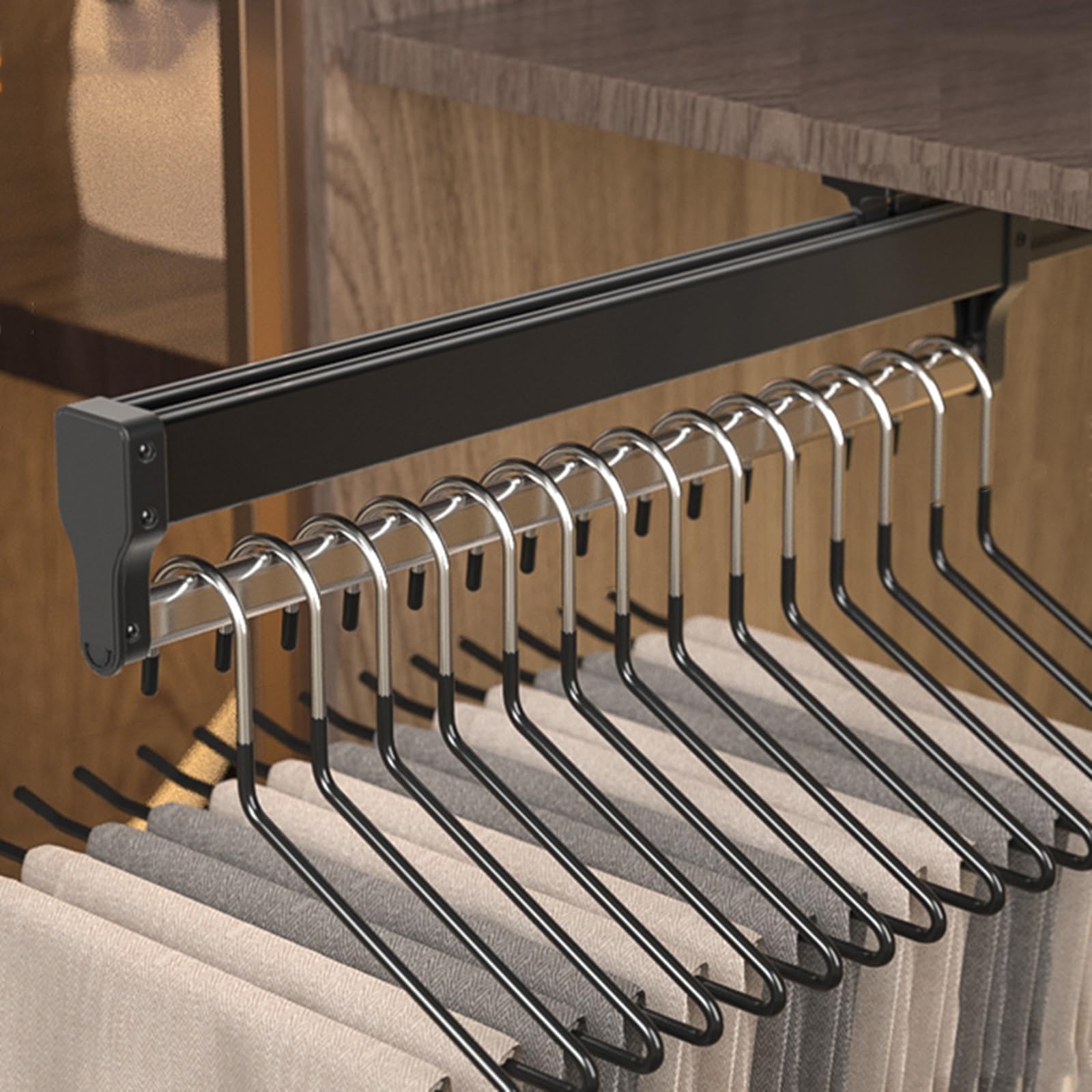 Pull Out Hanger Pants Hanger Bar Closet Organizer Rack Closet Valet Rod Slide Wardrobe Clothes Hanger Rail Towel Ideal For Closet Heavy Duty Steel Clothes Storage Hange T,Mini.Minimalist-45cm/17.7in