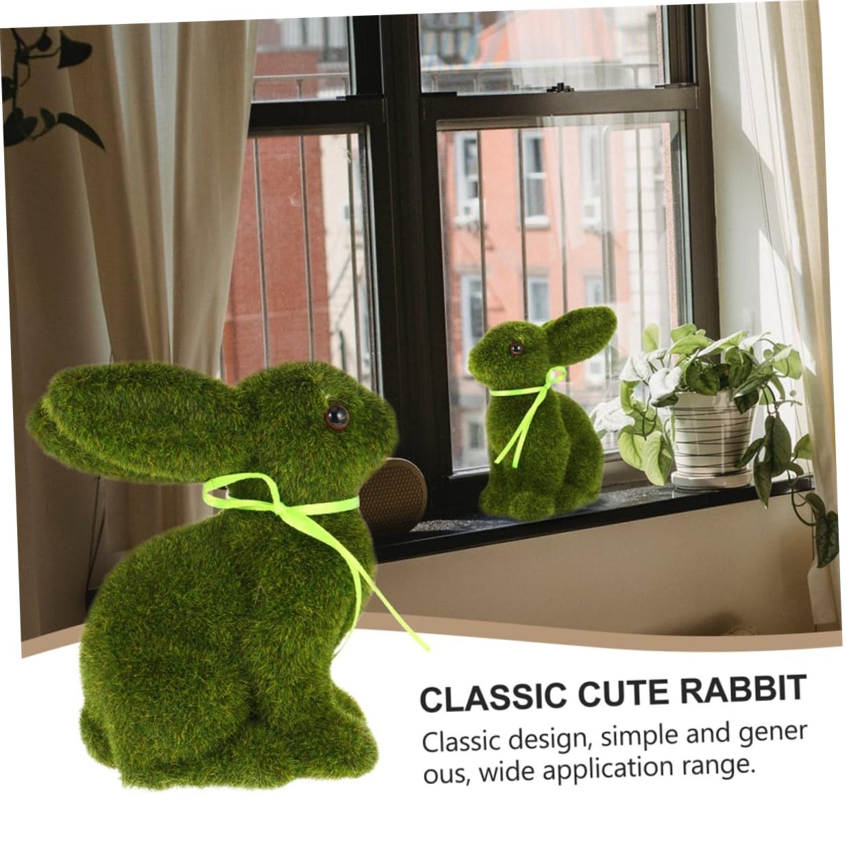 4pezzi Conigli Floccati Decorativi per Pasqua Statuine Verdi Medie Ornamentali per Giardino e Casa Realistici e Vivaci per Festa e Arredo Primaverile