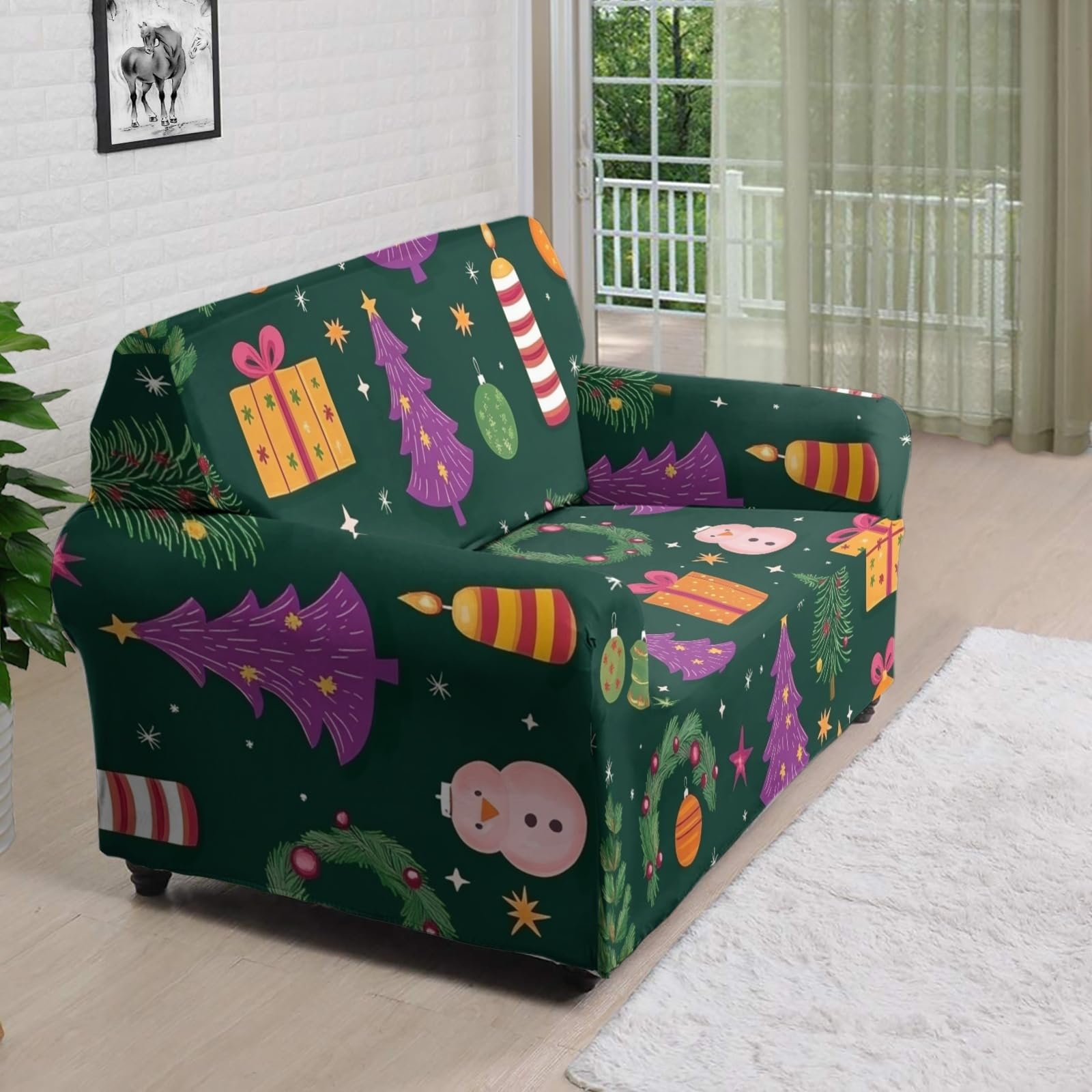 Housse Canape 2 Places Arbre Violet Housse Canapé Extensible 1 Places,avec Accoudoirs,Super Élastique Sofa Cover,Antidérapante,Antisalissure,Lavable