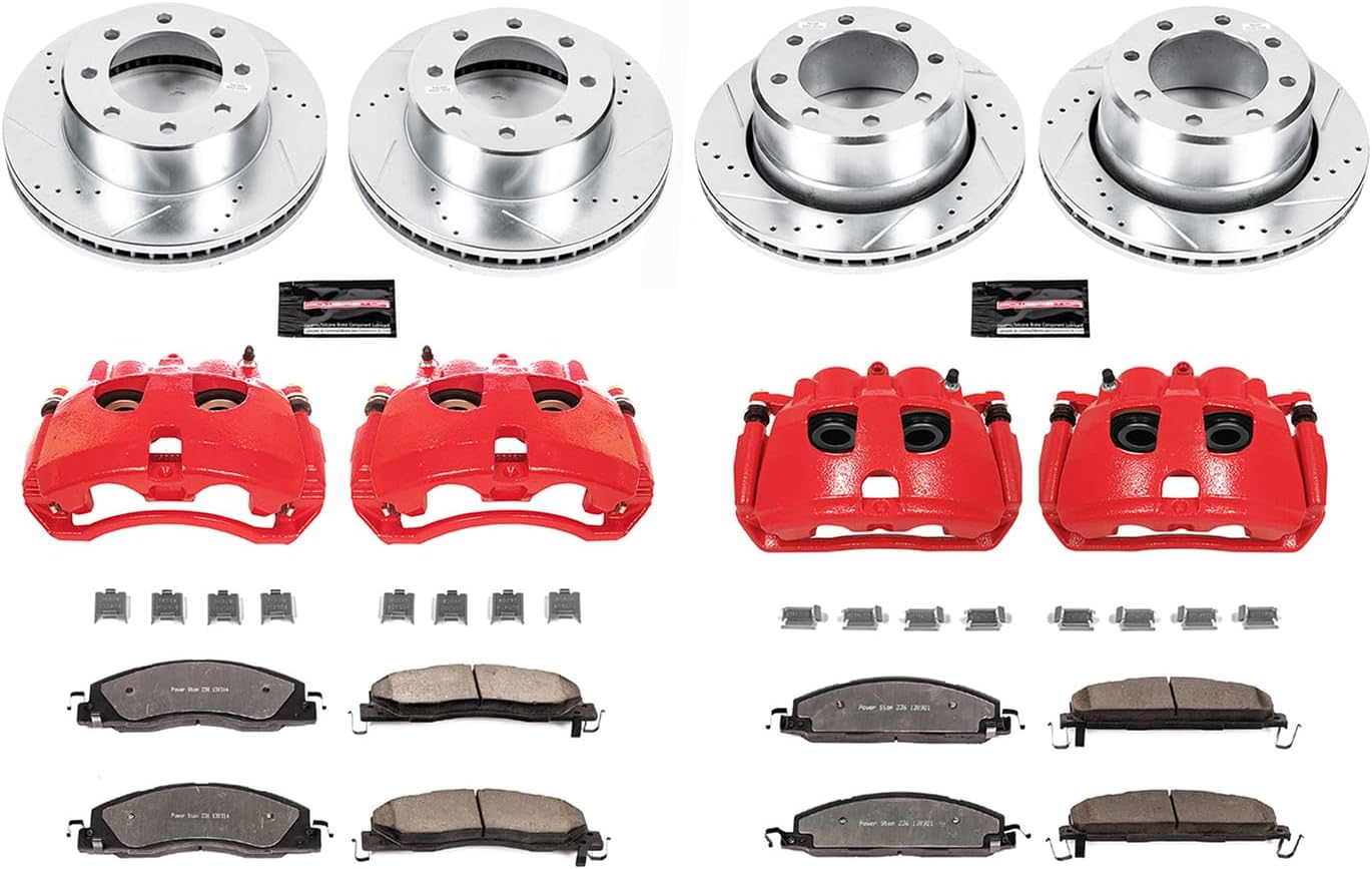 PowerStop Front and Rear Brake & Caliper Kit For Dodge Ram 2500 2009-10 |Ram 3500 2009-10 |Ram 1500 2012 - Drilled and Slotted Truck & Tow Disc Rotors with Ceramic Brake Pads Upgrade, KC5458-36