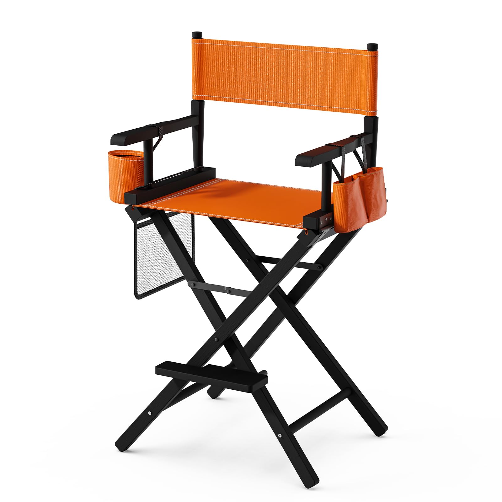 OmySalon 26" H Tall Directors Chair, Wooden Portable Folding Makeup Chair w/Storage Pouch & Footrest, Professional for Salon/Events/Mobile Services,