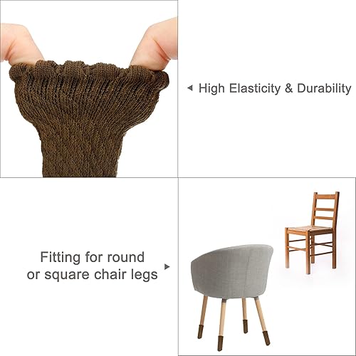 Miniatura 4 de uxcell Calcetines para patas de silla, 16 unidades, calcetines de muebles de punto, protectores de pies de mesa para suelos de madera dura (marrón