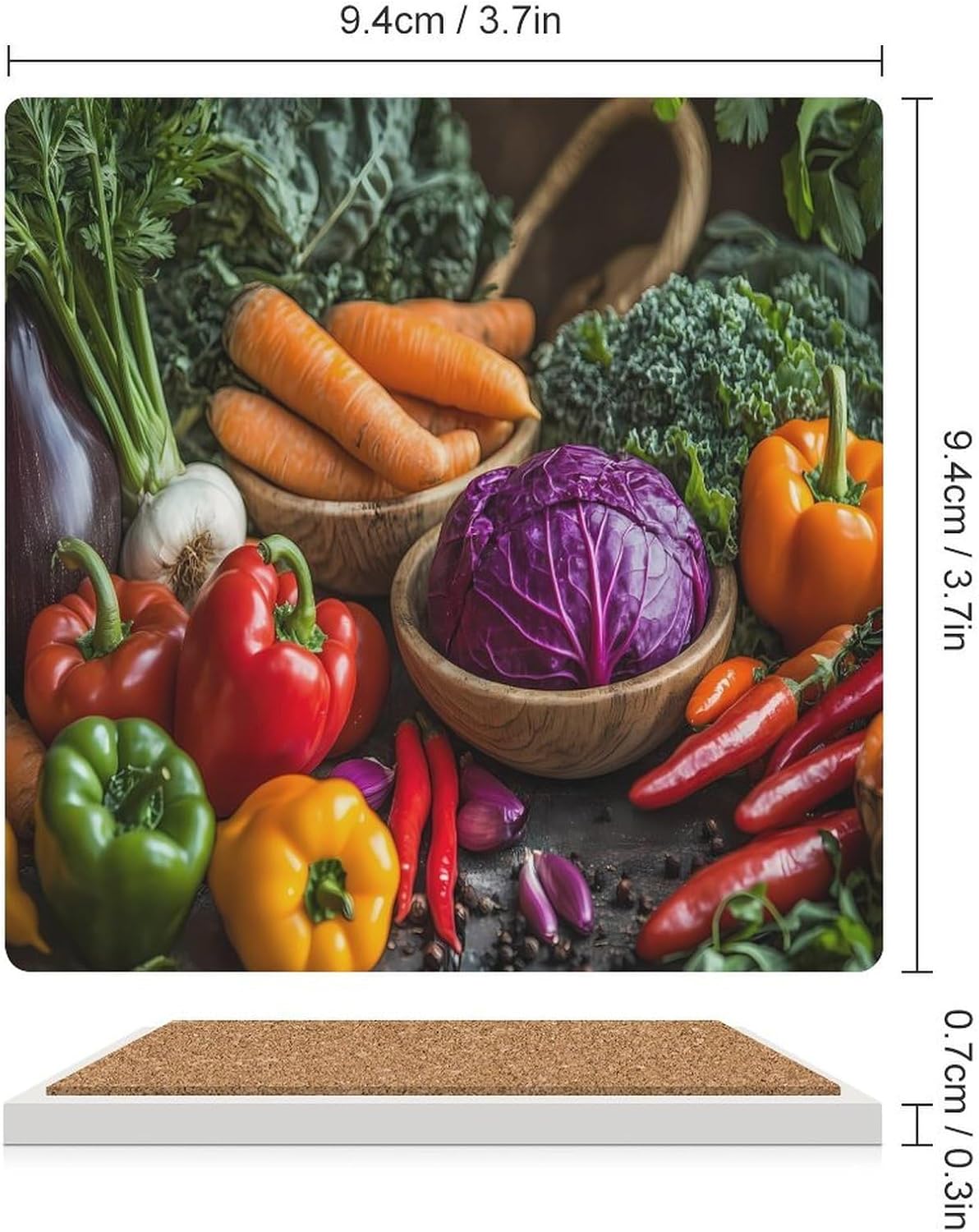 Root Crops Vegetables Ceramic Coasters Set Square Drink Coasters Table Coaster for Kitchen Desktop Decor