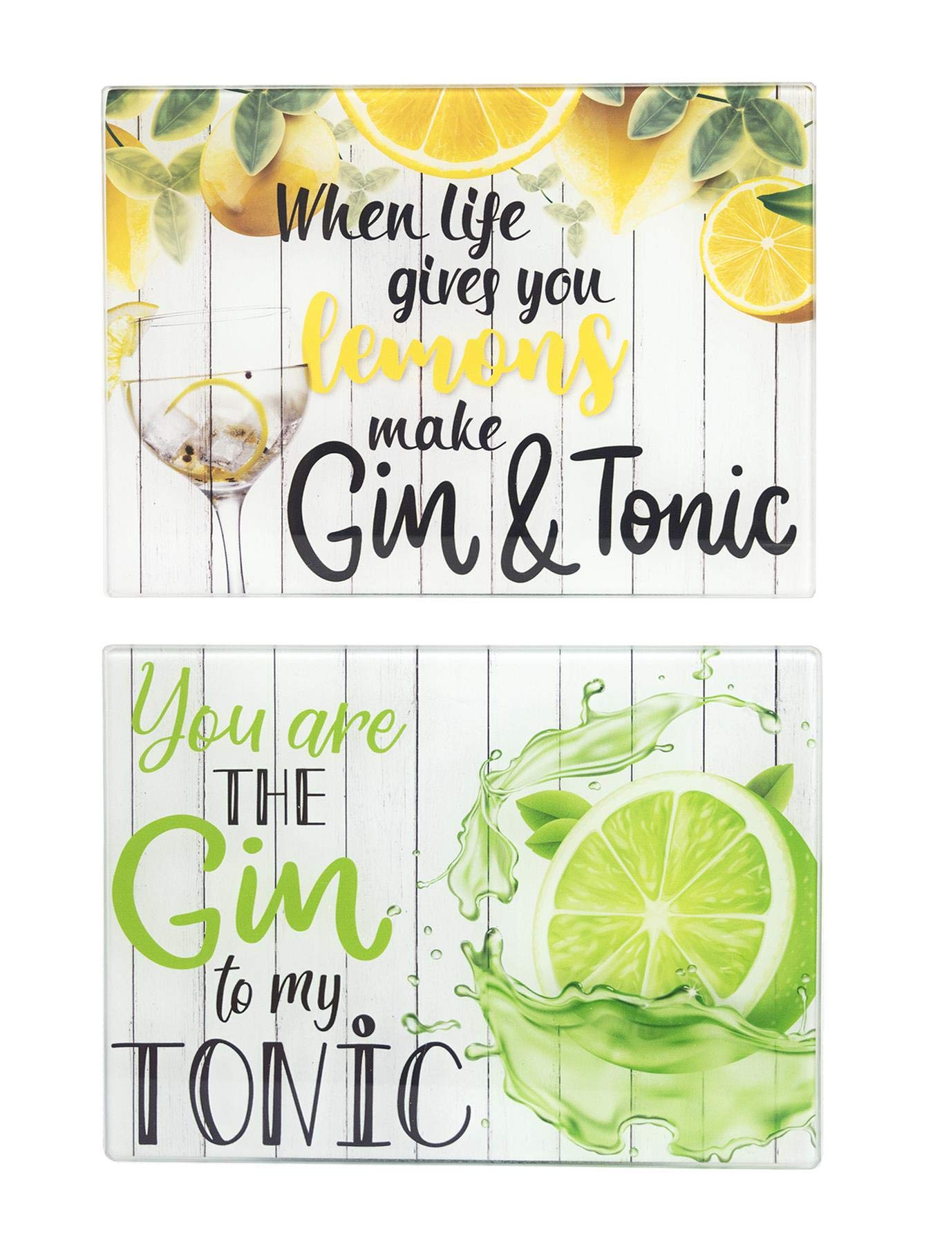 Yöl 2 Gin And Tonic Pack Of 2 Gin & Tonic Tempered Glass Worktop Saver Chopping Board - Anti Slip, Surface Protector, Cocktail Drinks Fruit
