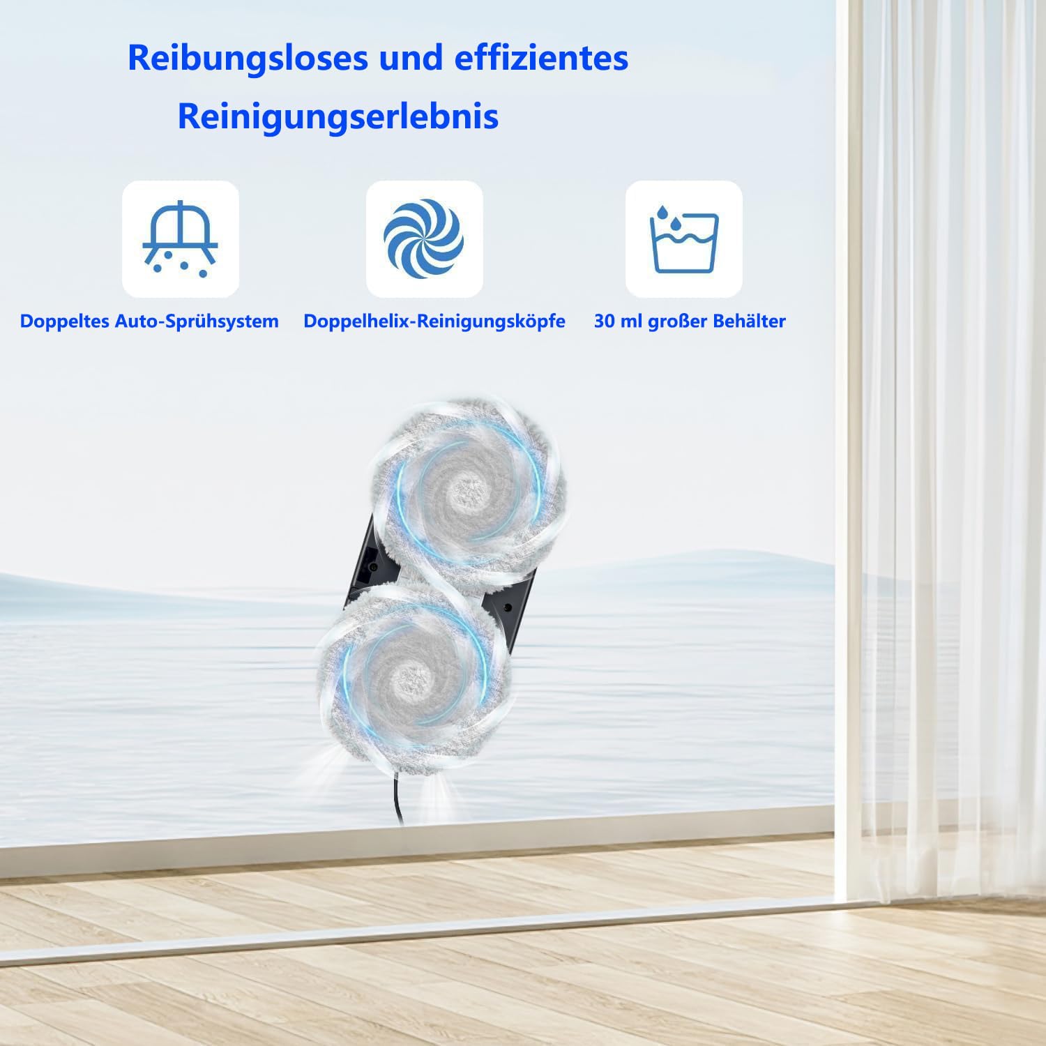 Fensterputzroboter Automatischer Fensterreinigungsroboter Fensterroboter Mit Wasserstrahl, Fensterreiniger Roboter Elektrisch Fenstersauger 5600pa Starke Saugkraft für Große Außenfenster