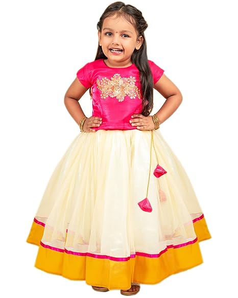 Lehenga Choli for Girls Cotton Silk Traditional Dress Ethnic Wear for Baby Girls Readymade Embroidered Kids Lehenga for Girls Kerala South Indian Pattu Pavadai Langa for Kids