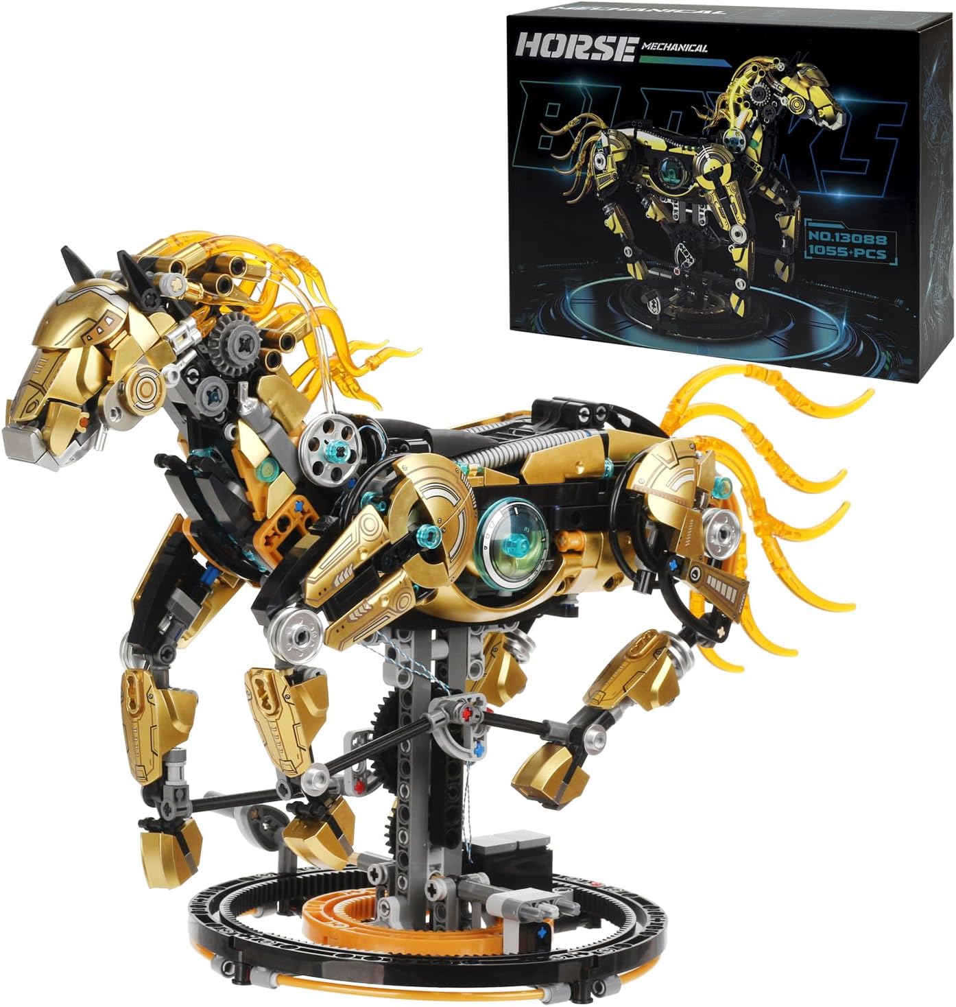 Mechanical Horse Building Blocks Linkage Kit, Animal World Model with Lighting & Display Stand, STEM Toy DIY Desktop Ornament for Boys Ages 12+, Adult Collectors, Unique Birthday Gift Idea