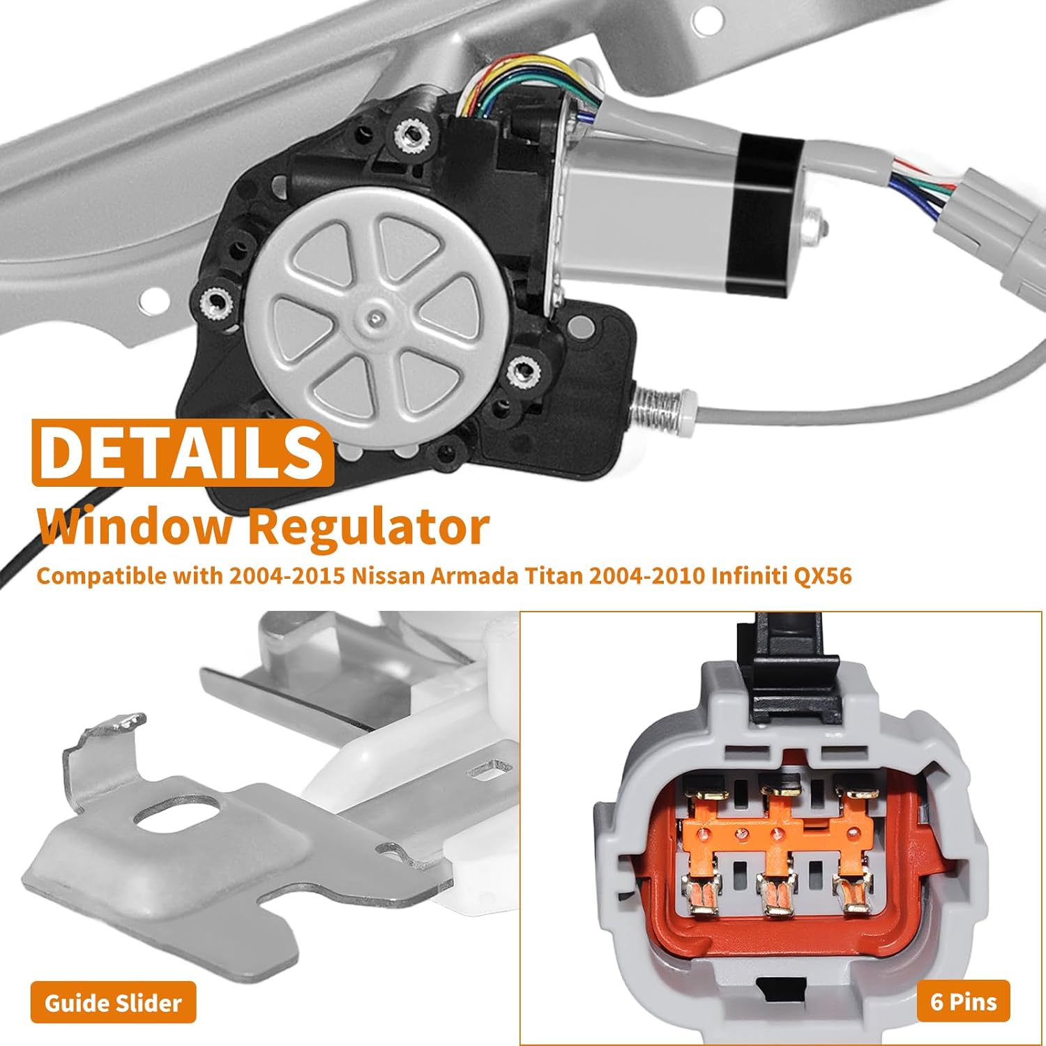 748-524 Front Left Driver Side Power Window Regulator replacement with Motor Assembly for 2004-2015 Nissan Armada Titan 2004-2010 Infiniti QX56