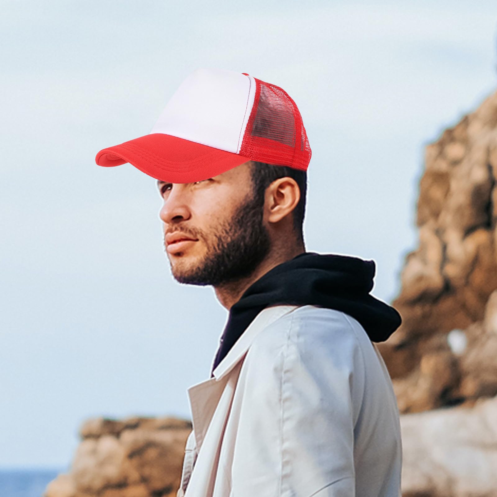 LIFKOME Berretto da Baseball in Rete Vuoto per Sublimazione, Cappellino Fai da Te in Poliestere Traspirante Spugna per attività Outdoor, Stile Semplice alla Moda