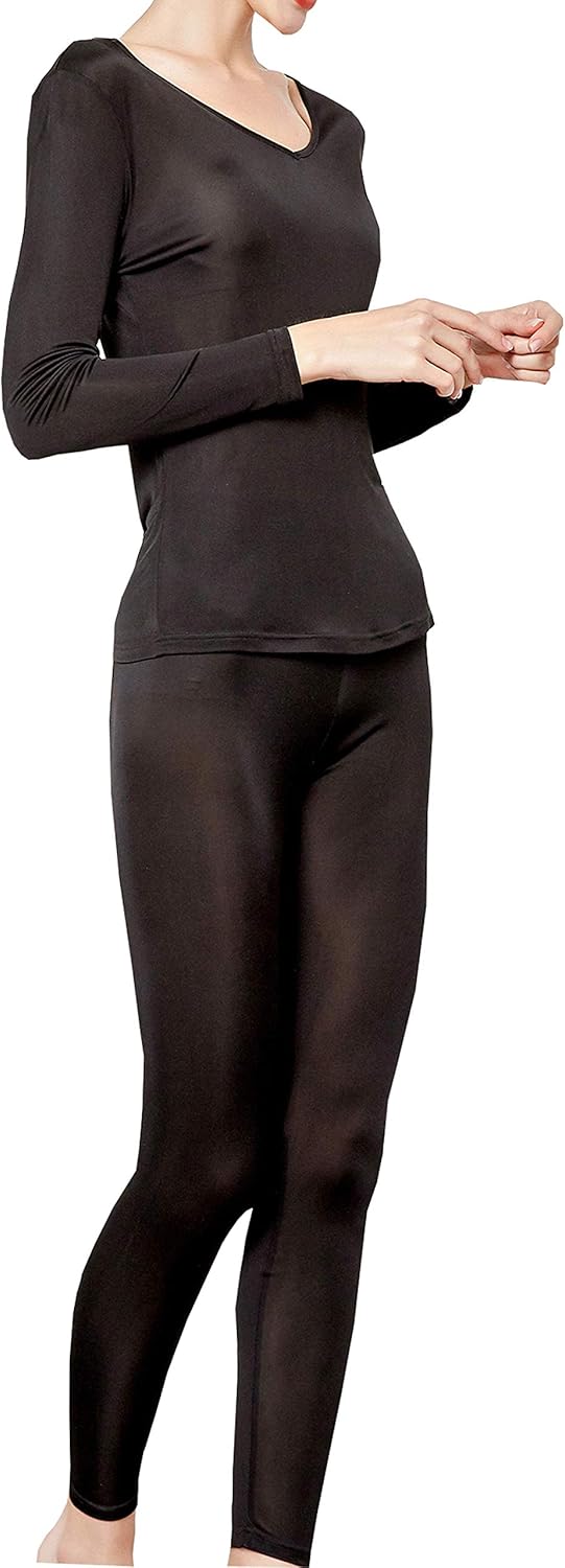 METWAY Women's Silk Long Johns V-Neck Pure Silk Thermal Underwear Sets for Winter Base Layer - Image 2