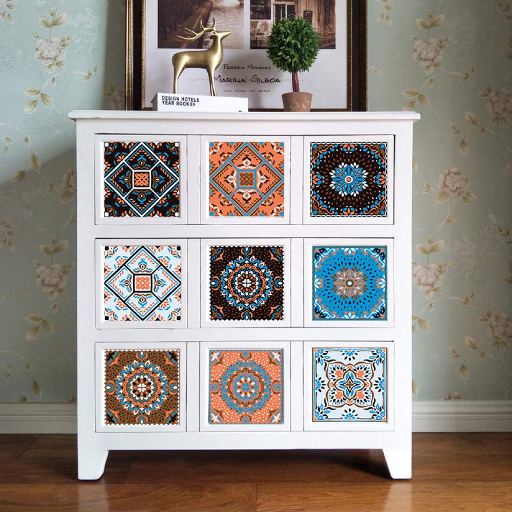 Pegatinas de azulejos coloridas impermeables pegatinas de pared DIY autoadhesivas autoadhesivas retro cuadrados para decoración de muebles de cocina baño 30 cm x 30 cm x 16 piezas