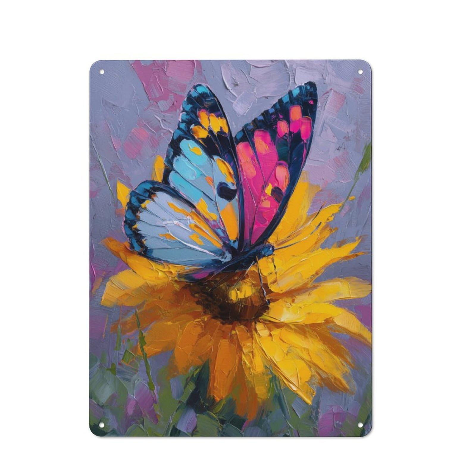 Junmoney Vibrant Butterfly On Sunflower Retro Metal Sign 40X30cm Featuring For Hallway Wall, For Kitchen, Dining Room And Home Bar Wall Decor