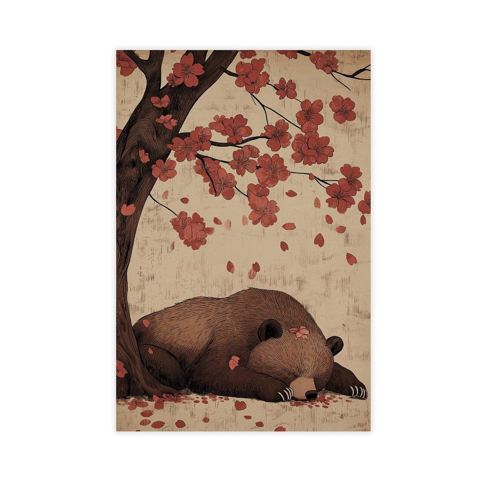 Bareronor Japanese Bear Poster Canvas Poster Bedroom Decor Landscape Office Room Decor Gift 24" L X 36" W