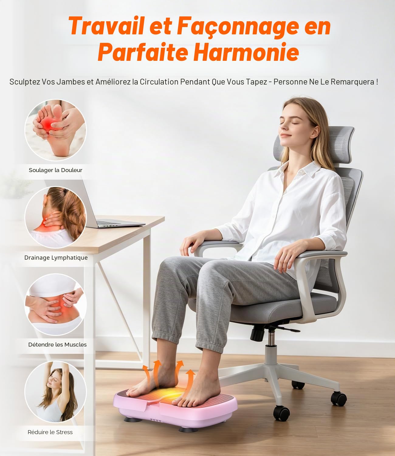 Plateforme Vibrante avec Fonction de Chauffage, Écran Tactile LCD, 6 Modes, Charge Maximale 130 kg, USB-C