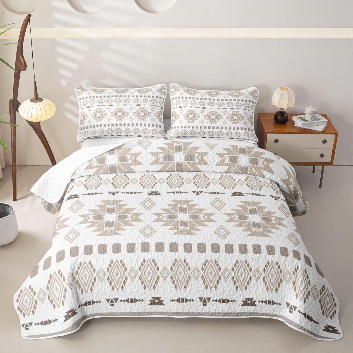 Erosebridal Boho Aztec Breathable Quilt Queen Size Western Farmhouse Skull Quilt Set Boho Rustic Tribal Geometric Quilted Bedspread Bohemian Bull Skull Coverlet for Kids Boys Girls