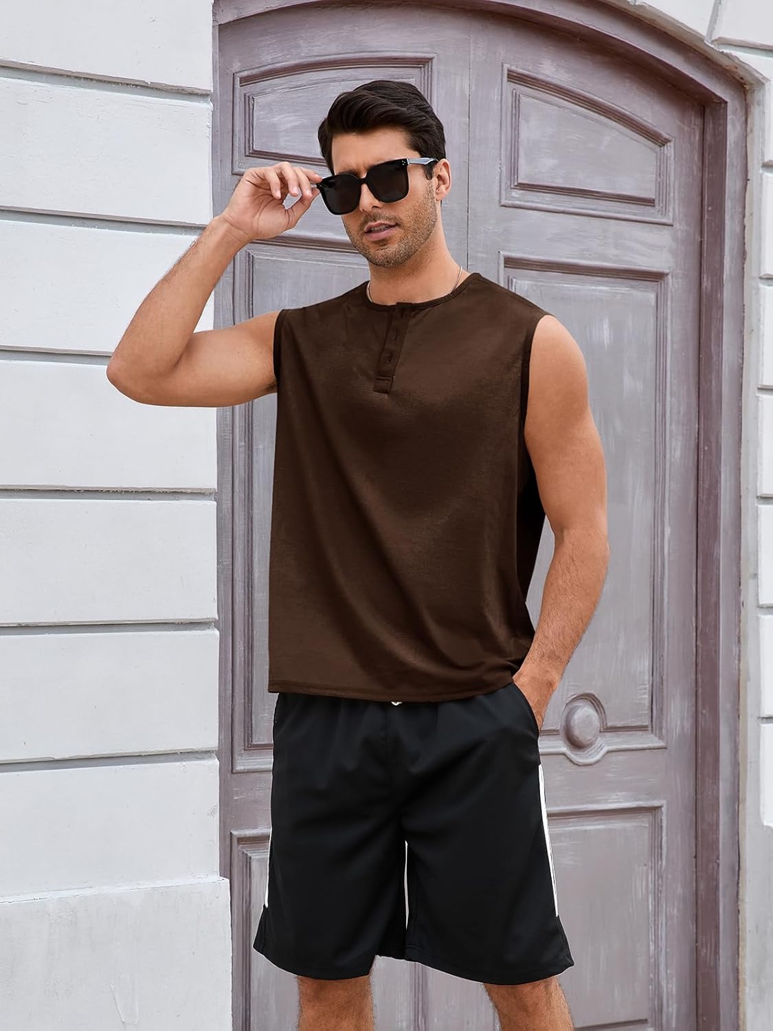 UNCLECAT Mens Tank Tops Summer Sleeveless Workout Muscle Henley Shirts Gym Slim Fit Tee - Image 5